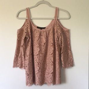 SOLD: WHBM blush lace cold-shoulder blouse - XS